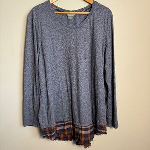 Natural Reflections Women's Steel-Blue Lagenlook Twofer Long‎ Sleeve T-Shirt 1X